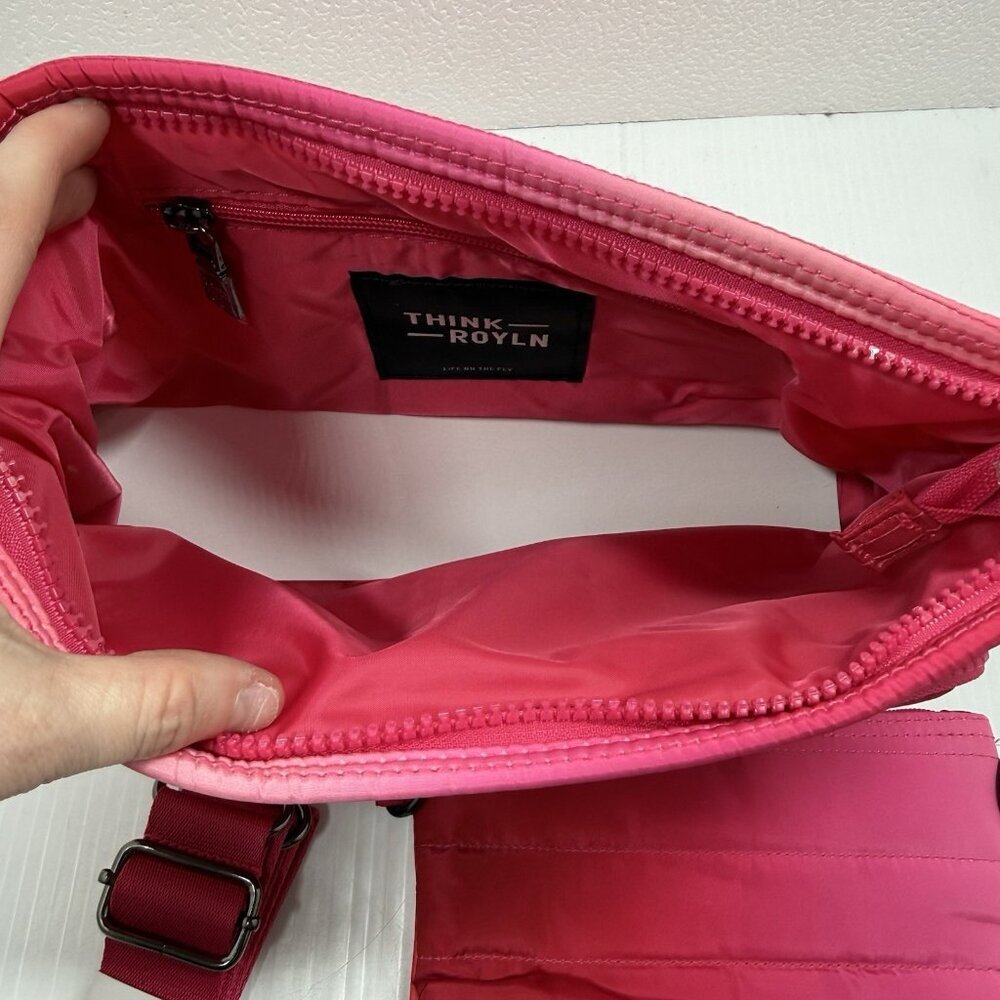 Think Royln Pink Quilted Crossbody Puffer Bag Travel Nylon NWT Strap - Picture 4 of 6